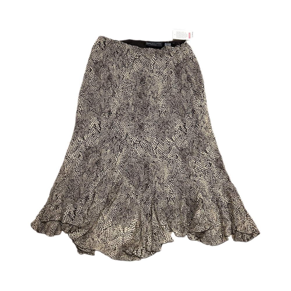 Dana Buchman Black and Beige Printed Skater Skirt 100% Silk